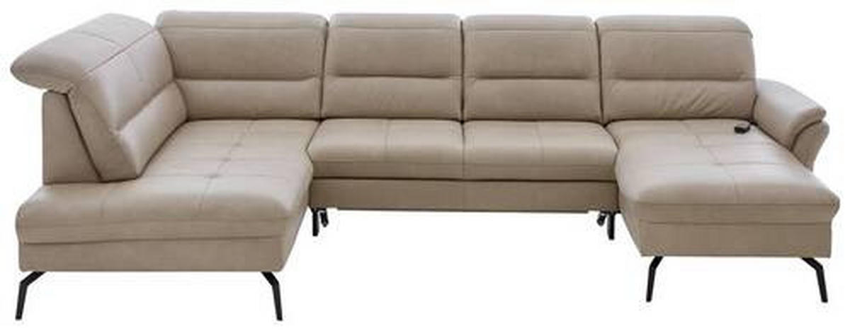 WOHNLANDSCHAFT in Echtleder Beige  - Beige/Schwarz, Design, Leder/Metall (206/336/181cm) - Beldomo Speed