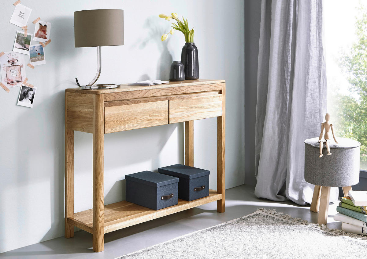 KONSOLENTISCH Eiche massiv Eichefarben  - Eichefarben, Basics, Holz (90/33/78cm)