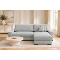 ECKSOFA  Cord Hellgrau  - Hellgrau/Schwarz, Basics, Holz/Holzwerkstoff (264/184cm) - MID.YOU