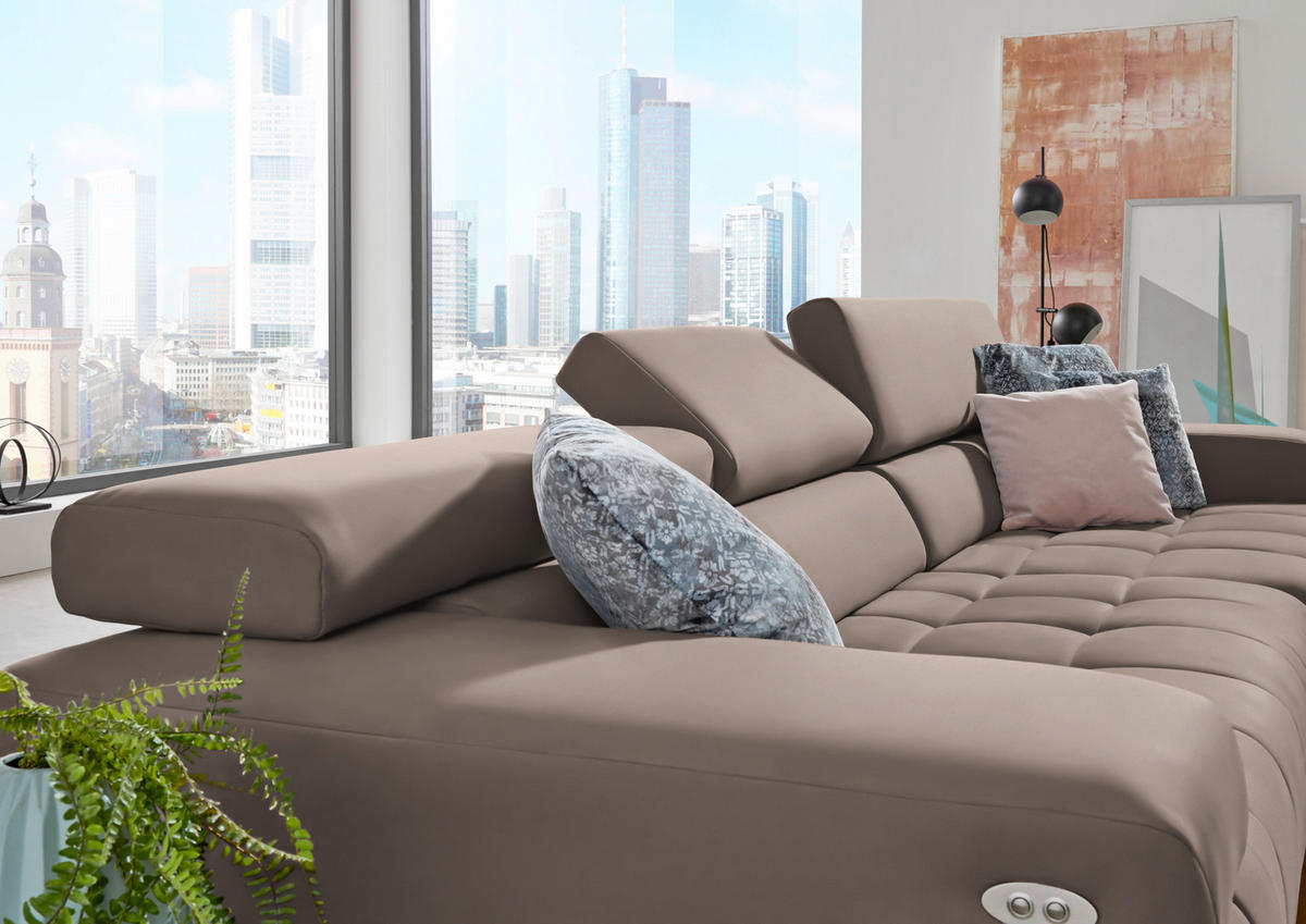 ECKSOFA Mikrofaser Greige  - Greige/Silberfarben, Design, Textil/Metall (335/190cm) - Beldomo Speed