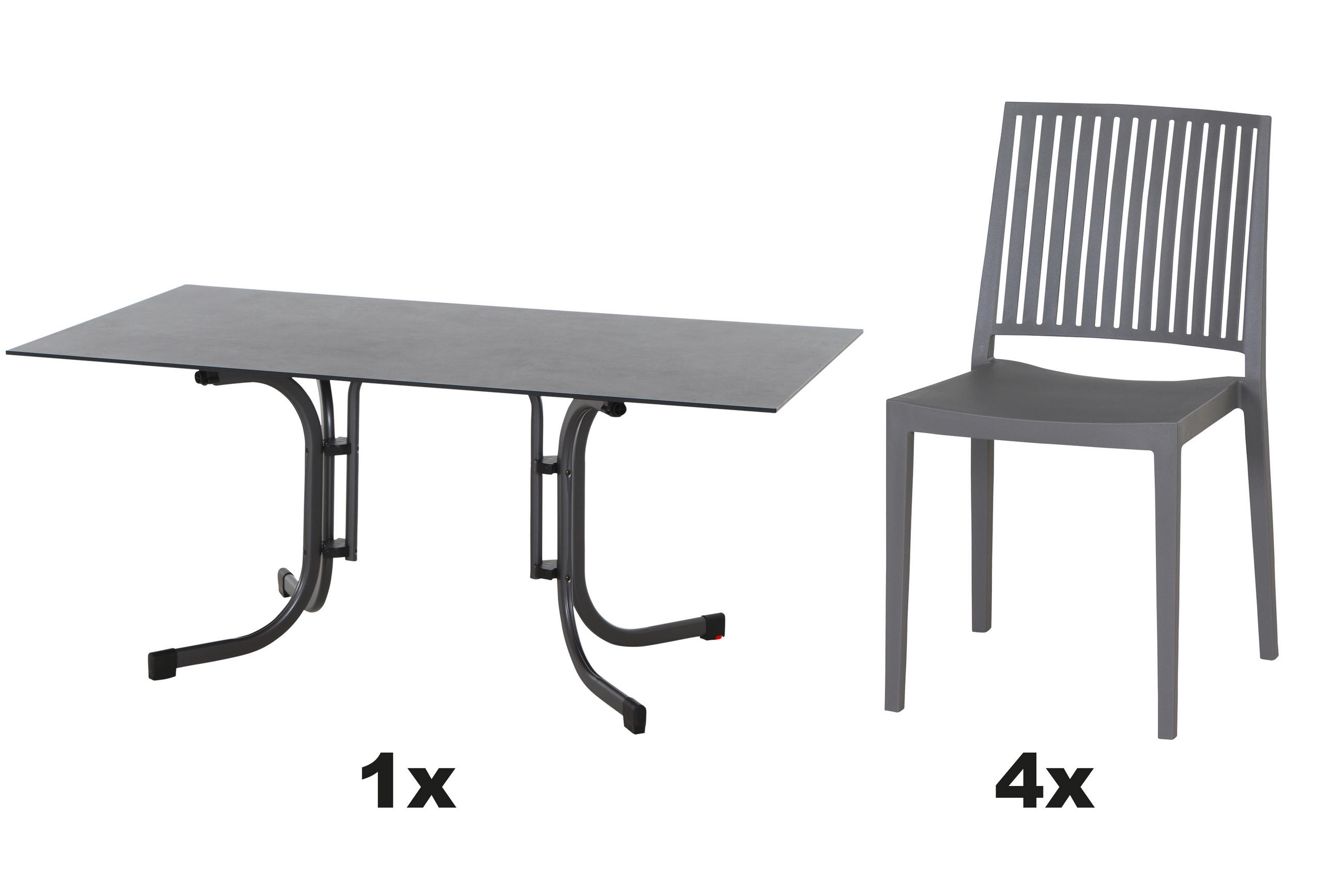 GARTENGARNITUR 5-teilig Stahl  - Grau, Basics, Kunststoff/Metall (90/80/160cm) - Siena Garden