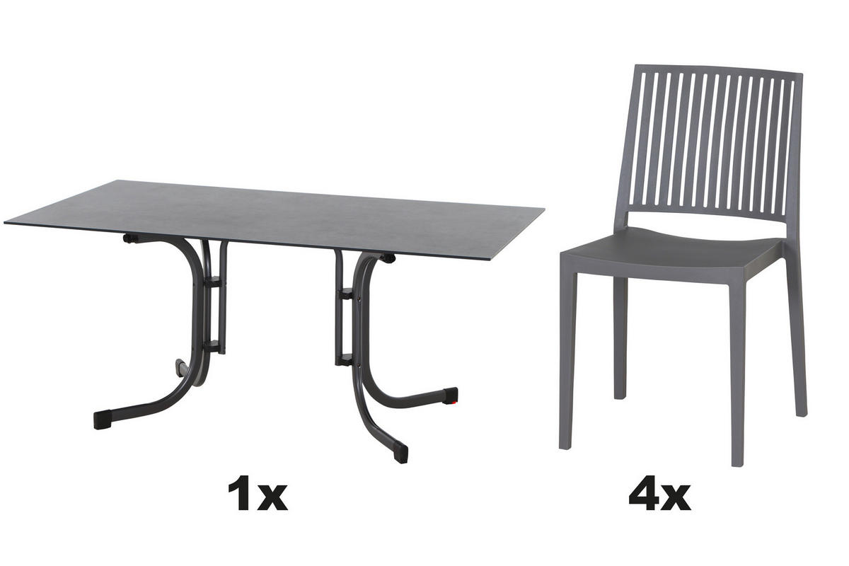 GARTENGARNITUR 5-teilig  - Grau, Basics, Holzwerkstoff/Kunststoff (90/80/160cm) - Siena Garden