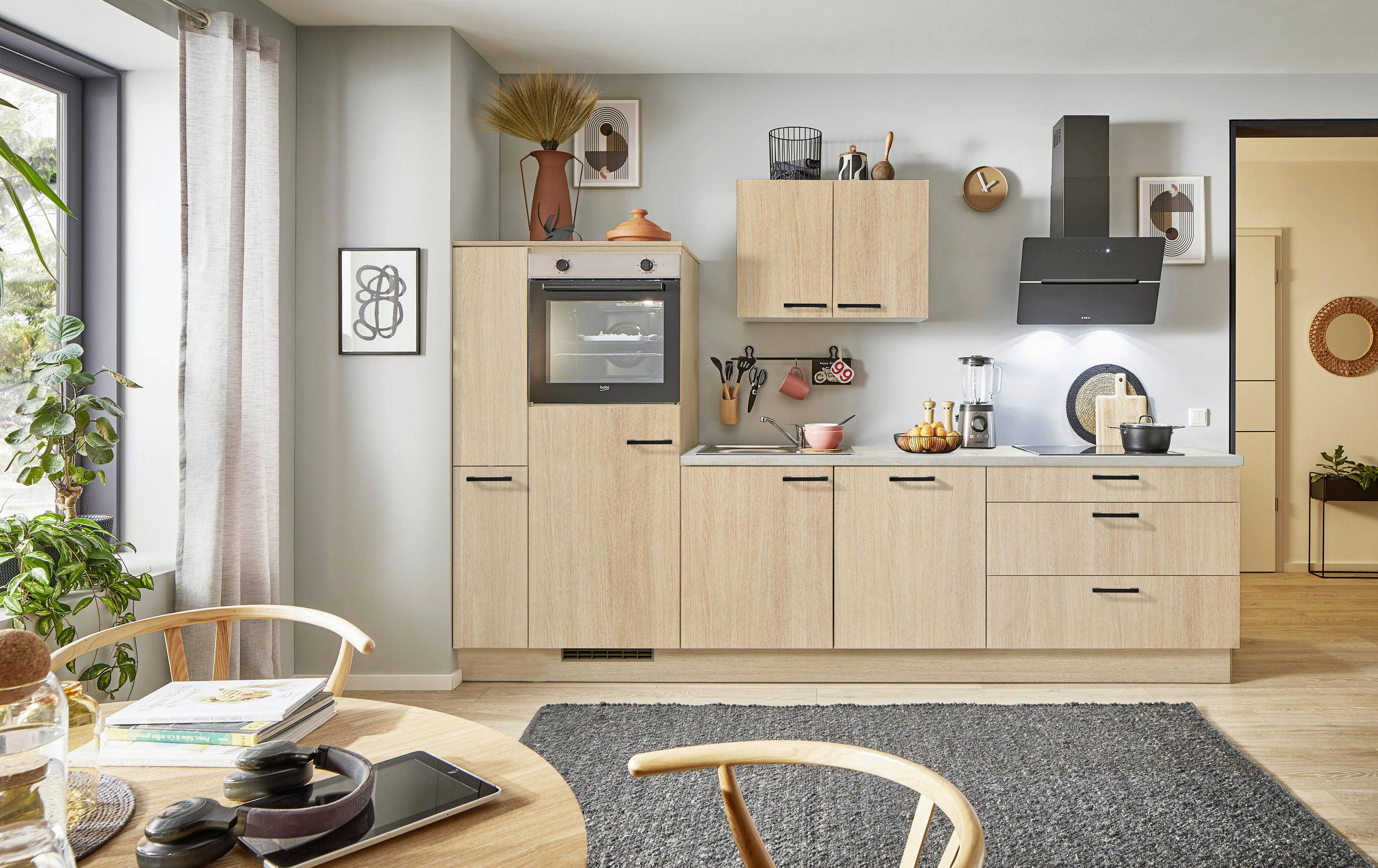 KÜCHENBLOCK PN 100 290 cm  in Eichefarben, Beigebraun  - Eichefarben/Beigebraun, Design, Holzwerkstoff/Metall (290cm) - Pino