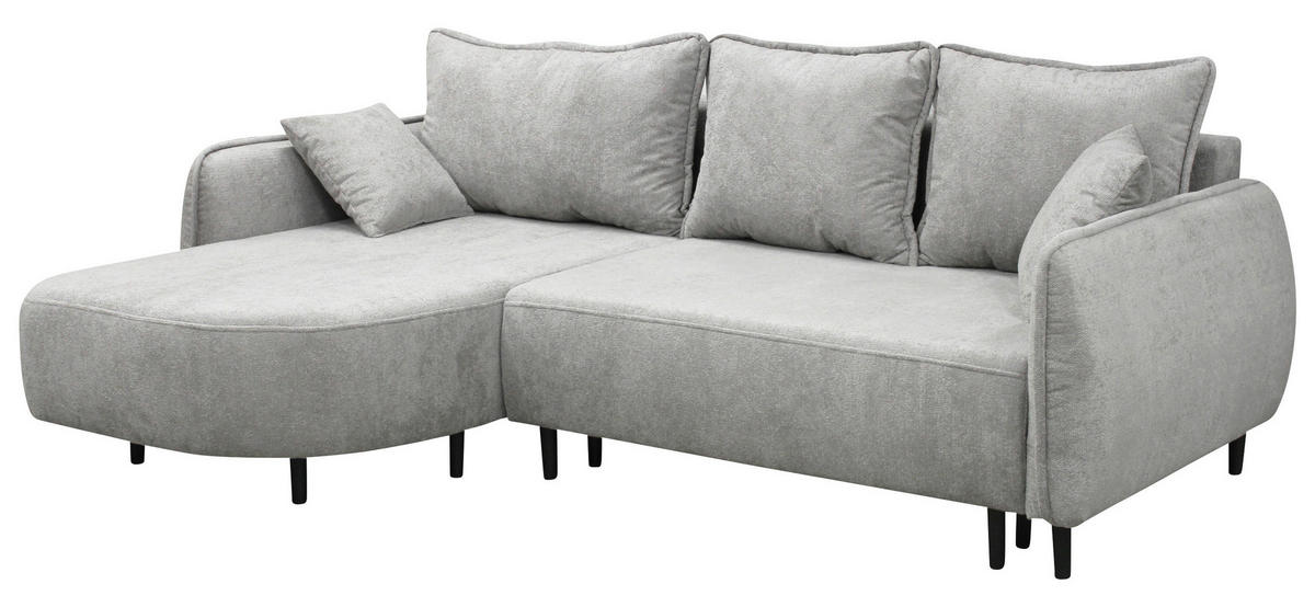 ECKSOFA MURANO Hellgrau Chenille Zierkissen, Rückenkissen, Bettkasten  - Hellgrau/Schwarz, Design, Holz/Textil (167/242cm) - MID.YOU