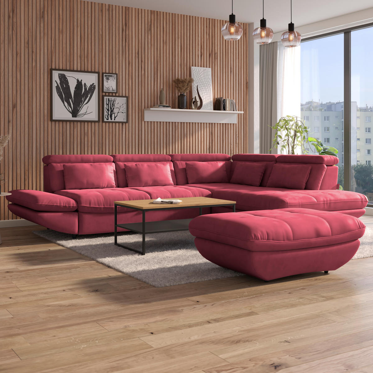 HOCKER in Textil Koralle  - Koralle/Schwarz, Modern, Kunststoff/Textil (107/75cm) - MID.YOU