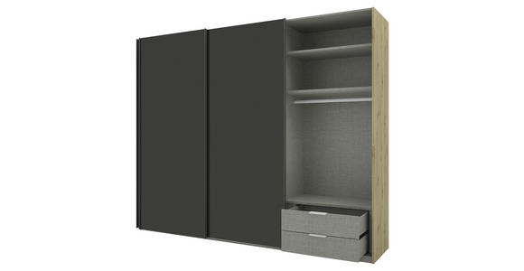 SCHWEBETÜRENSCHRANK 270/223/69 cm 3-türig Anthrazit, Eiche Artisan - Anthrazit/Eiche Artisan, KONVENTIONELL, Glas/Holzwerkstoff (270/223/69cm) - Novel