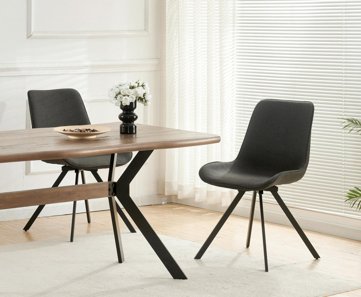 STUHL-SET 2 Stück  in Webstoff Textil  - Anthrazit/Schwarz, MODERN, Textil/Metall (52/85/61cm) - MID.YOU