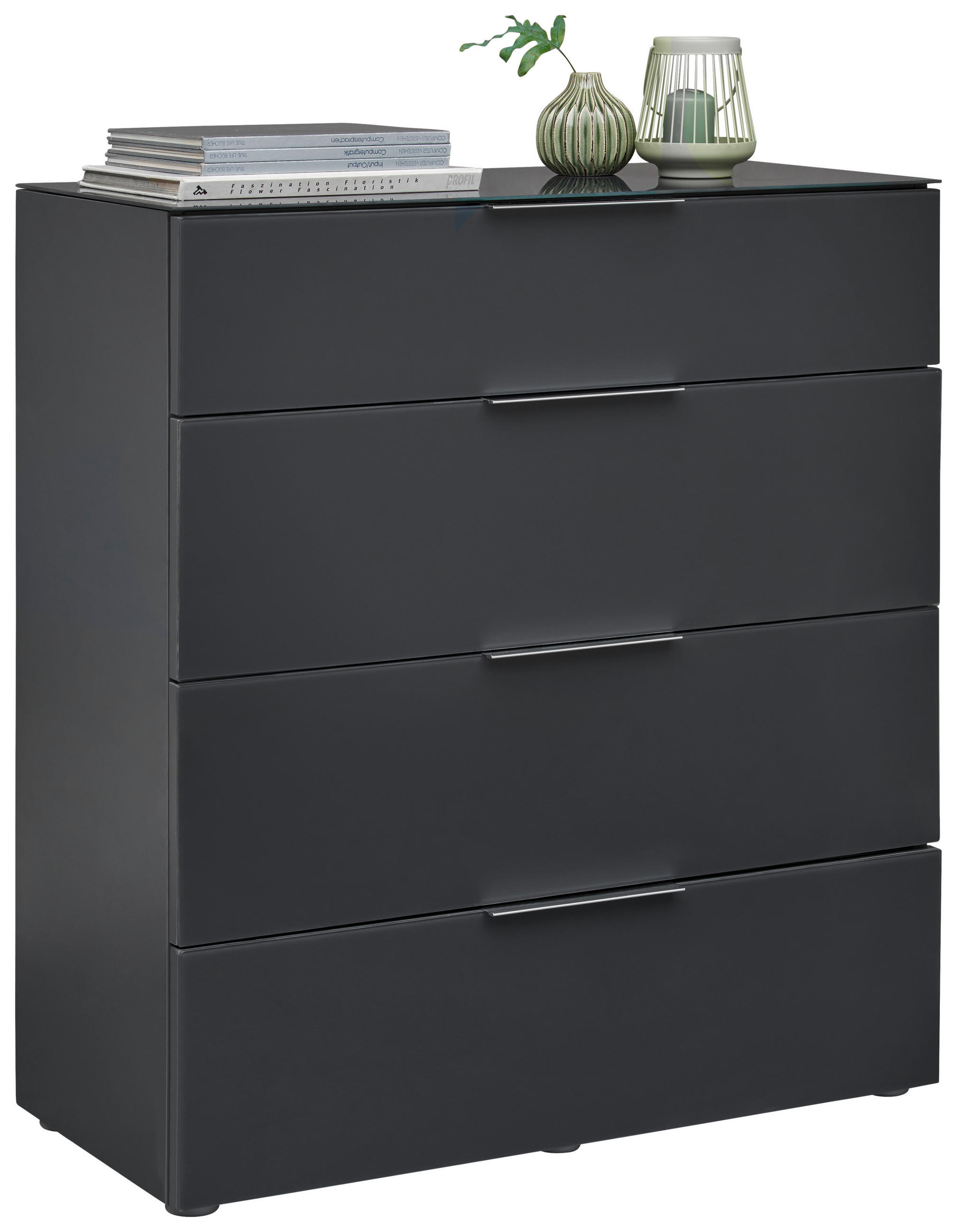 KOMÓD 90,3/97,6/40 cm  - alumíniumszínű/antracit, Design, faalapú anyag/üveg (90,3/97,6/40cm) - Voleo
