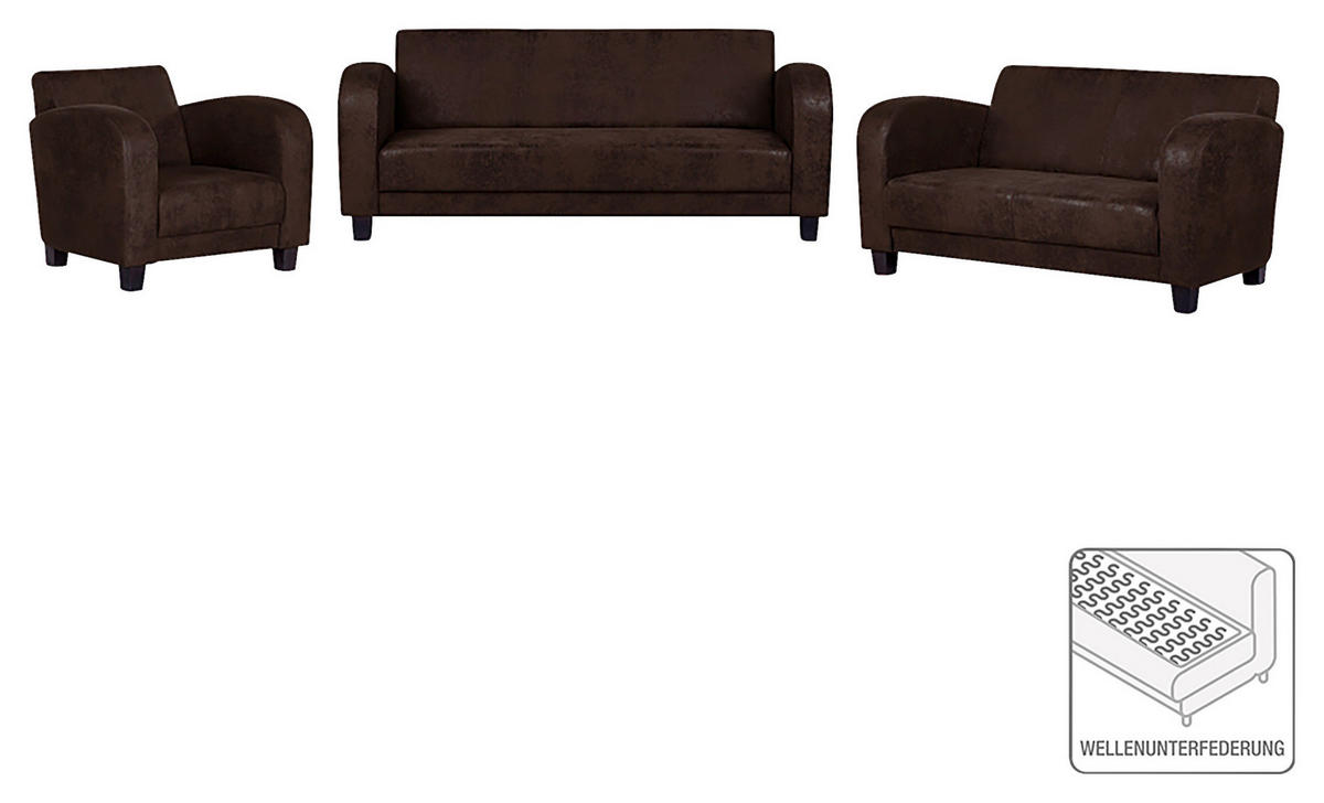 SITZGARNITUR in Lederlook Dunkelbraun  - Dunkelbraun, Design, Textil (92/80/89cm) - Livetastic