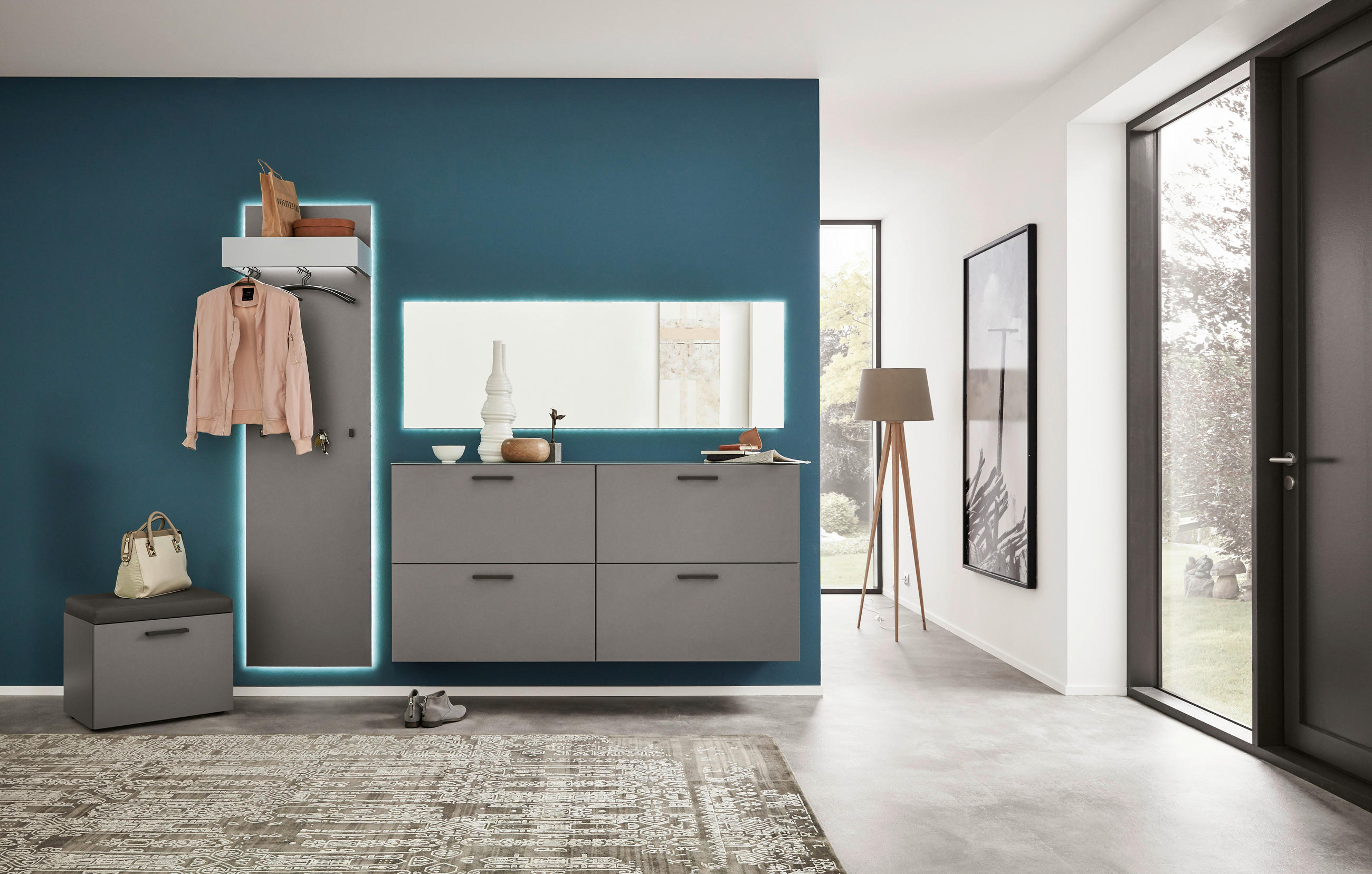 GARDEROBE in 240/200/40 cm - Hellgrau/Grau, Design, Glas/Holzwerkstoff (240/200/40cm) - Musterring