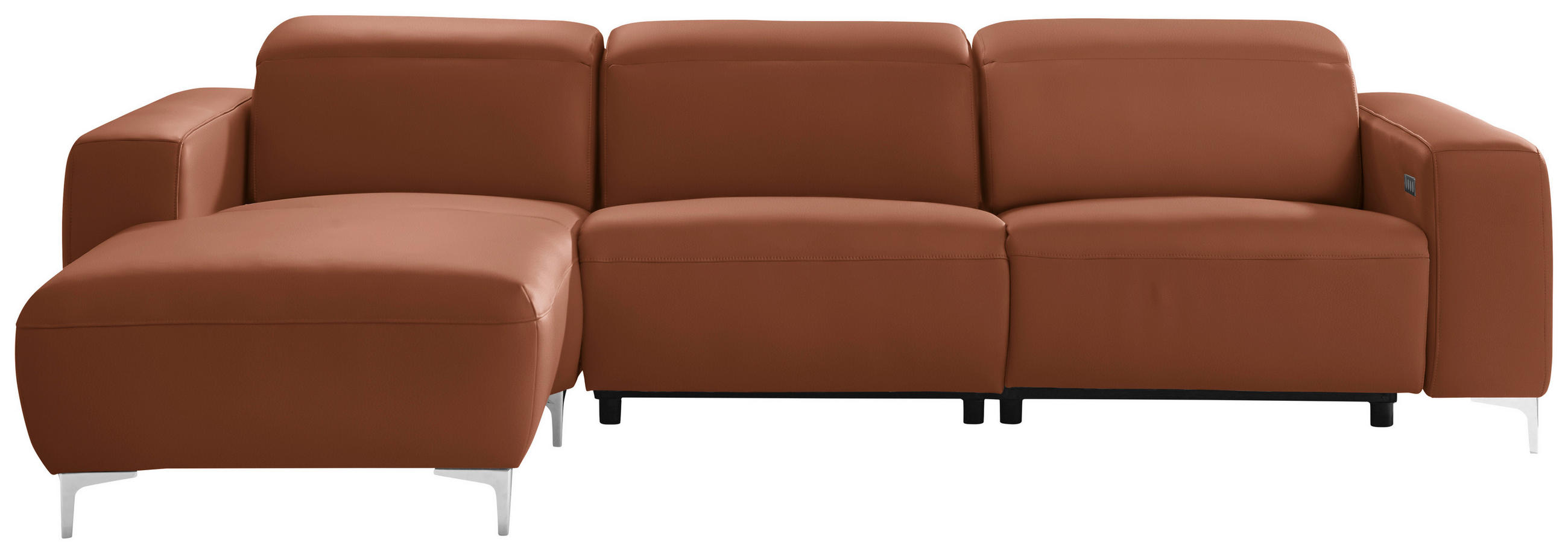 ECKSOFA Braun Echtleder  - Chromfarben/Braun, Design, Leder/Metall (177/292cm) - Pure Home Lifestyle
