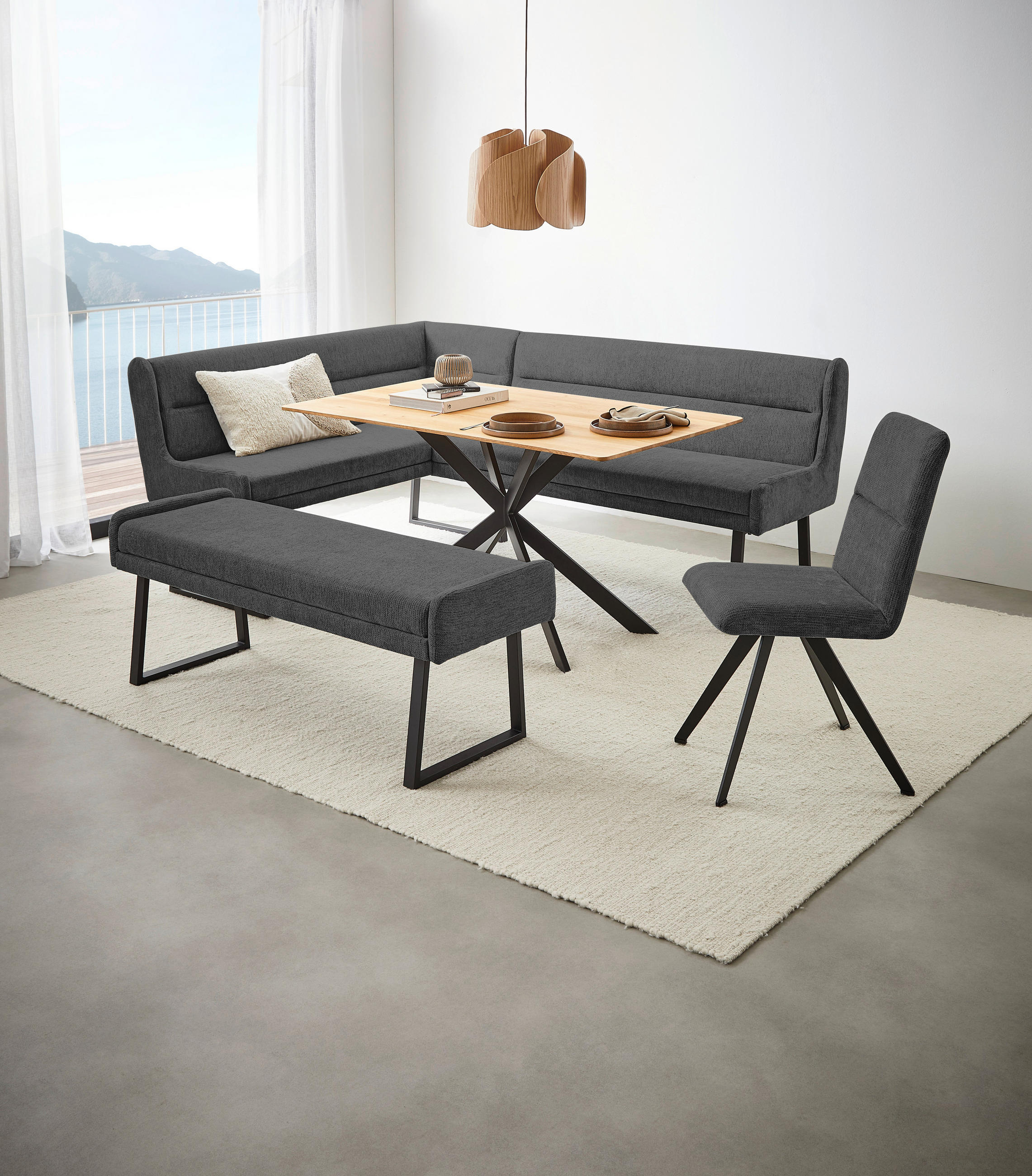 ECKBANK 159/217 cm Webstoff Dunkelgrau, Schwarz - Dunkelgrau/Schwarz, Design, Textil/Metall (159/217cm) - Novel