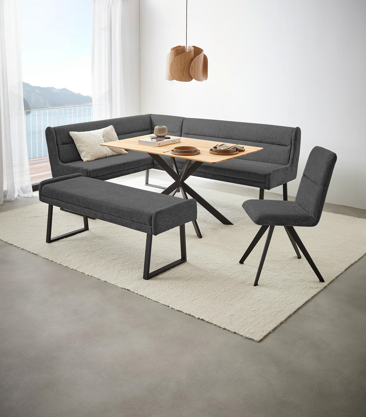 ECKBANK 159/237 cm Webstoff Schwarz, Dunkelgrau   - Dunkelgrau/Schwarz, Design, Textil/Metall (159/237cm) - Novel