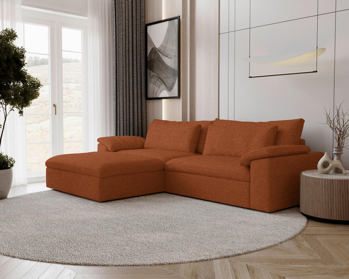 ECKSOFA Flachgewebe Rostfarben  - Rostfarben/Schwarz, Modern, Kunststoff/Textil (198/306cm) - Carryhome