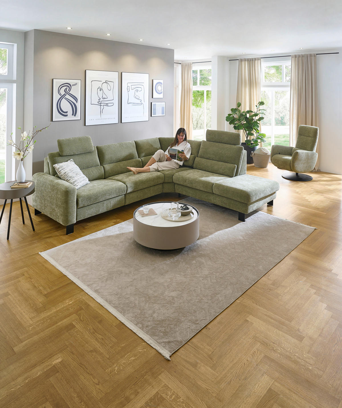 ECKSOFA Olivgrün Chenille  - Schwarz/Olivgrün, Design, Textil/Metall (285/248cm) - Beldomo Comfort