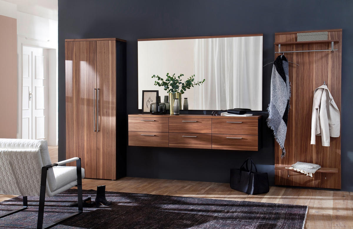 GARDEROBE 4-teilig  in 373/201/35 cm  - Anthrazit/Nussbaumfarben, Design, Glas/Holz (373/201/35cm) - Moderano