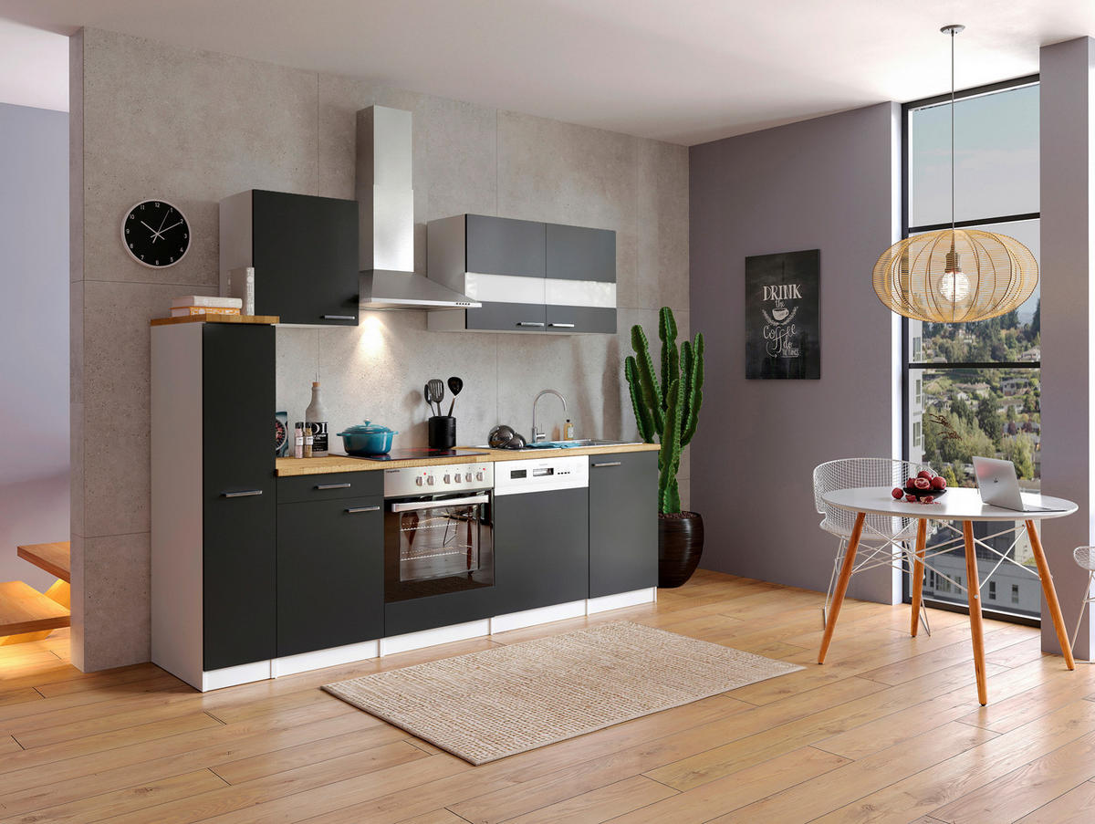 MODULKÖK 250 cm   i svart  - stålfärgad/vit, Basics, metall/trämaterial (250cm) - Respekta
