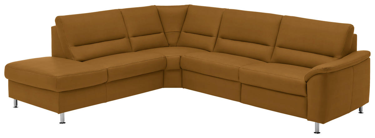 ECKSOFA in Echtleder Dunkelgelb  - Dunkelgelb/Alufarben, Basics, Leder/Metall (249/290cm) - Beldomo Premium