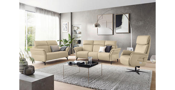 TRAPEZSOFA in Mikrofaser Ecru - Ecru/Schwarz, KONVENTIONELL, Textil/Metall (221/103/95cm) - Dieter Knoll