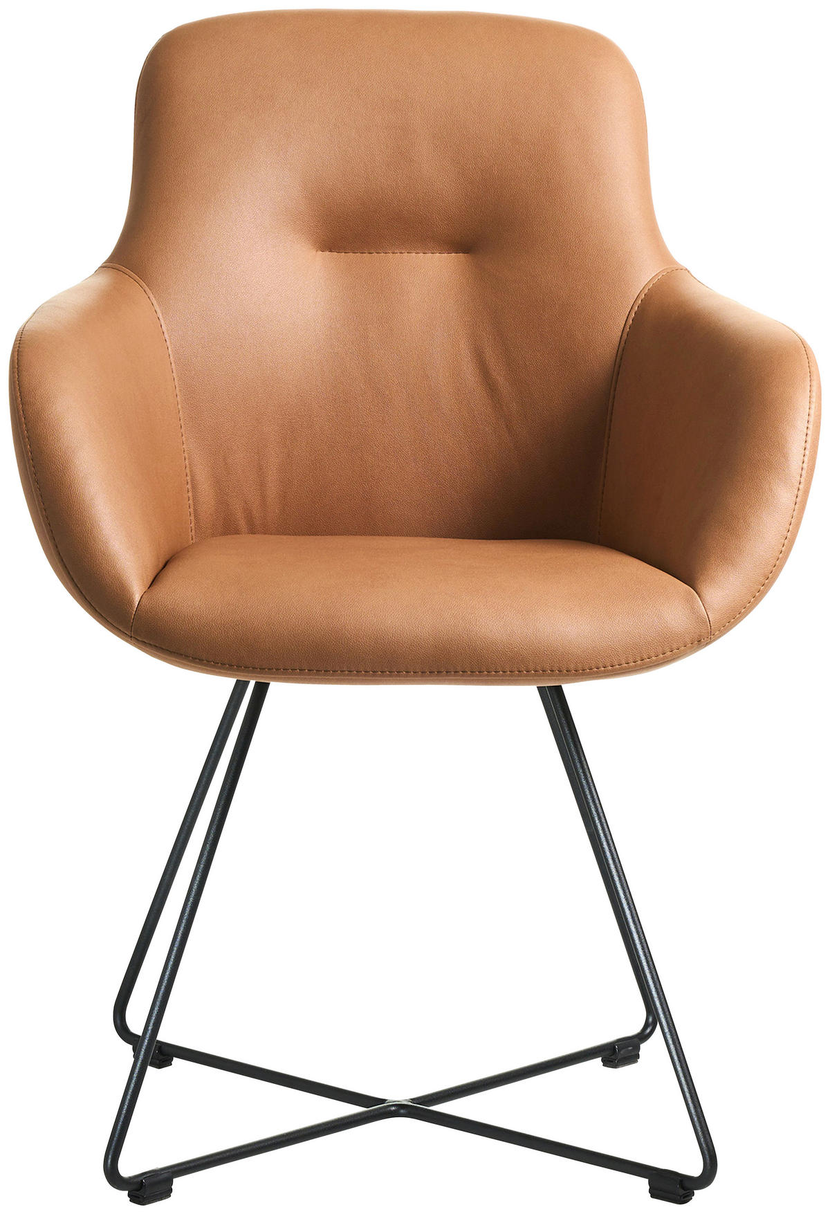 ARMLEHNSTUHL  in Edelstahl Lederlook (vegan)  - Cognac/Schwarz, Basics, Textil/Metall (62/89/61cm) - Celina Home