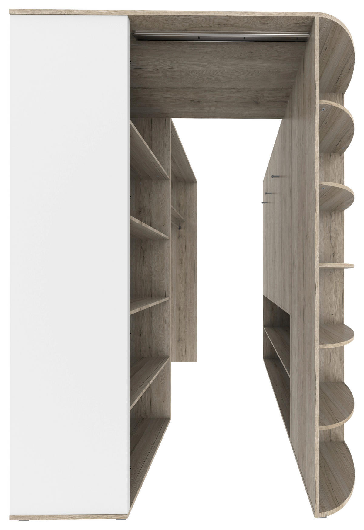 ROHOVÝ ŠATNÍK, 124/199/148 cm - biela/dub San Remo, Design, kompozitné drevo (124/199/148cm) - MID.YOU