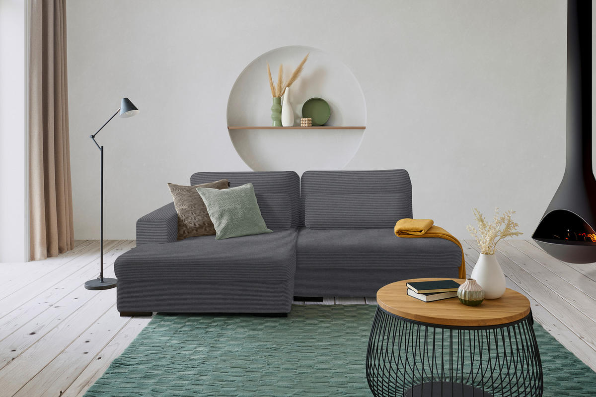 ECKSOFA in Cord, Velours Dunkelgrau  - Dunkelgrau/Schwarz, Design, Kunststoff/Textil (158/223cm) - Lomoco
