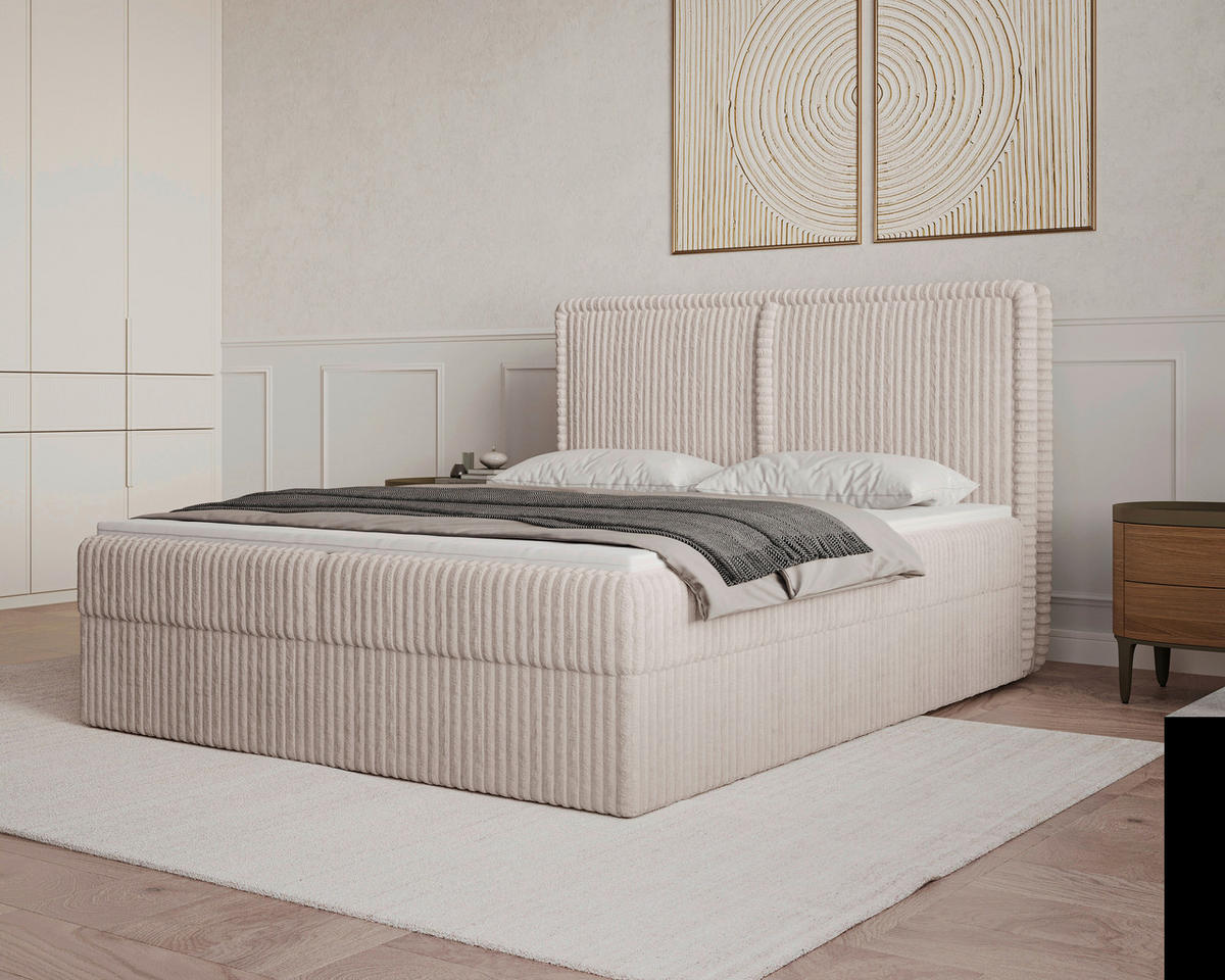 BOXBETT 180/200 cm,  in Beigebraun, Bettkasten, Topper, H2 + H3 = mittel + fest  - Beigebraun/Schwarz, MODERN, Holz/Kunststoff (180/200cm) - Livetastic