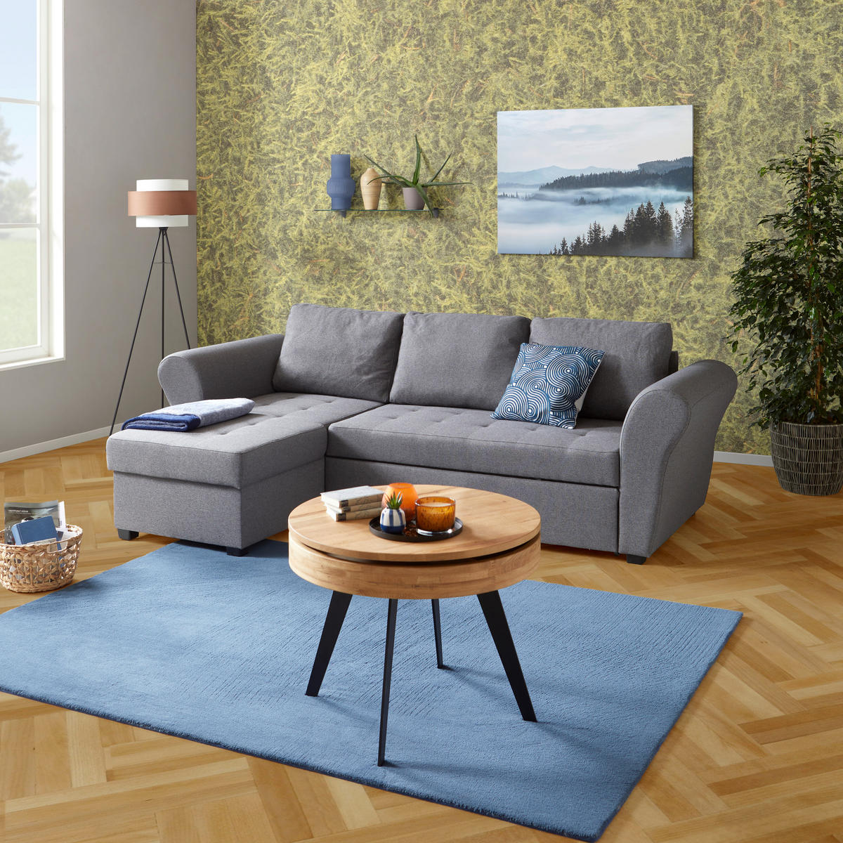 ECKSOFA Anthrazit Flachgewebe  - Anthrazit/Schwarz, MODERN, Kunststoff/Textil (260/155cm) - P & B