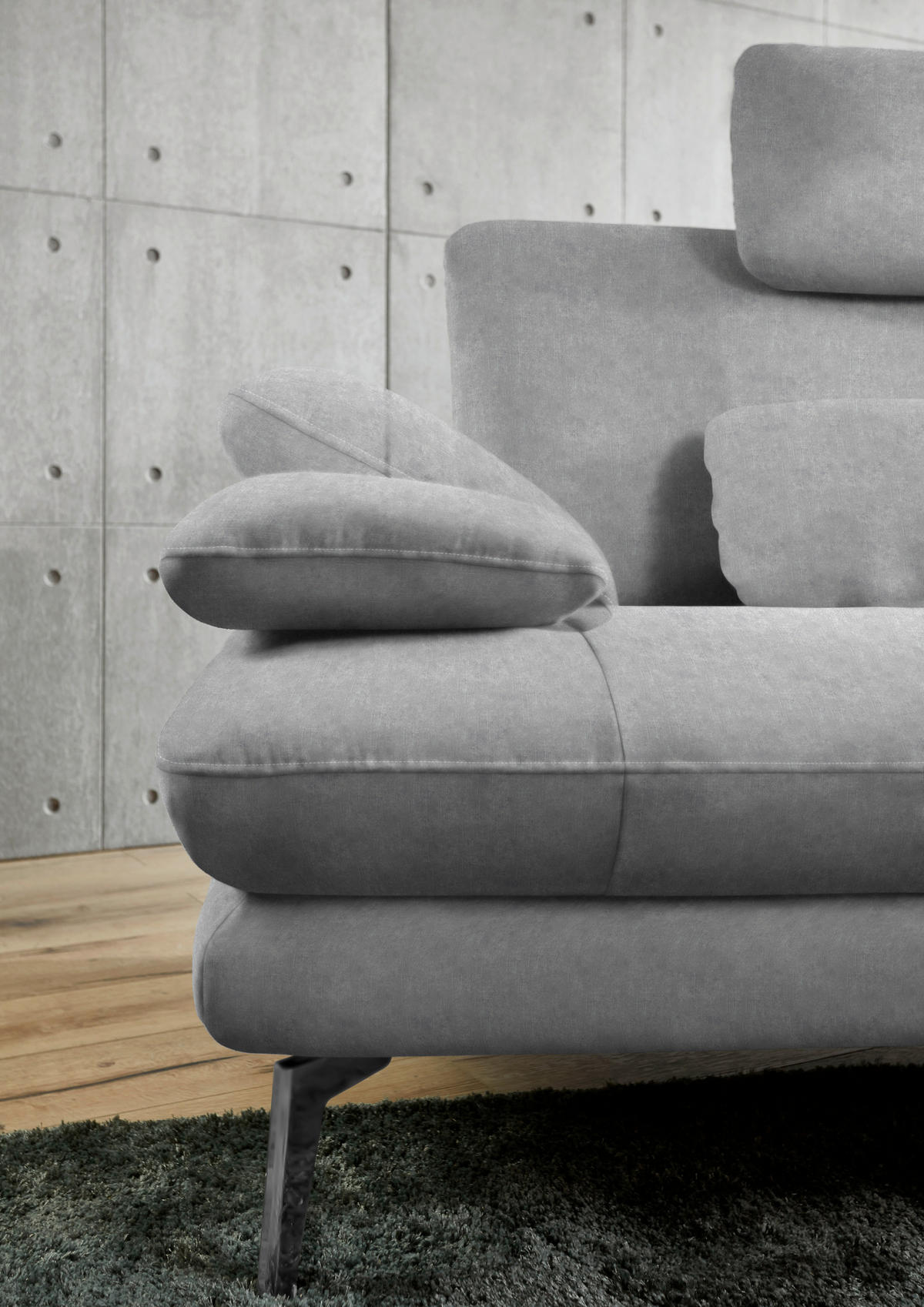ECKSOFA in Velours Hellgrau  284/184 cm  - Hellgrau/Schwarz, Design, Textil/Metall (284/184cm) - Dieter Knoll