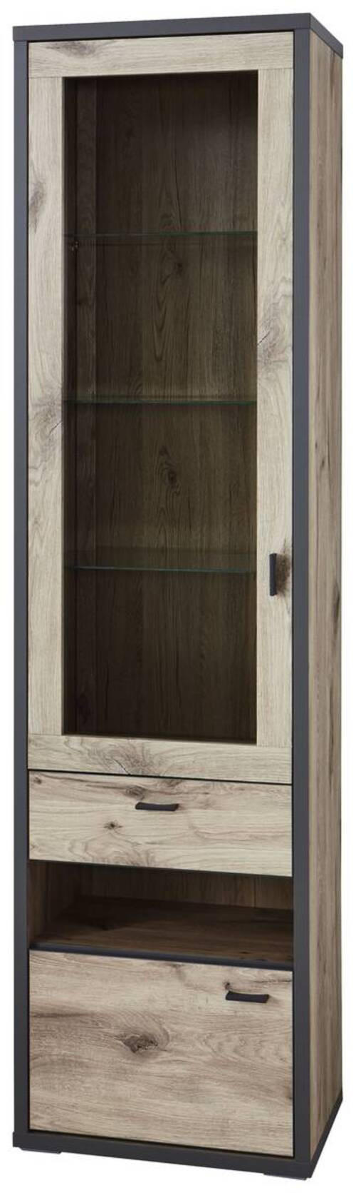 VITRINE in Eichefarben, Dunkelgrau  - Dunkelgrau/Eichefarben, MODERN, Glas/Holzwerkstoff (55,9/207,9/37,4cm) - Modante