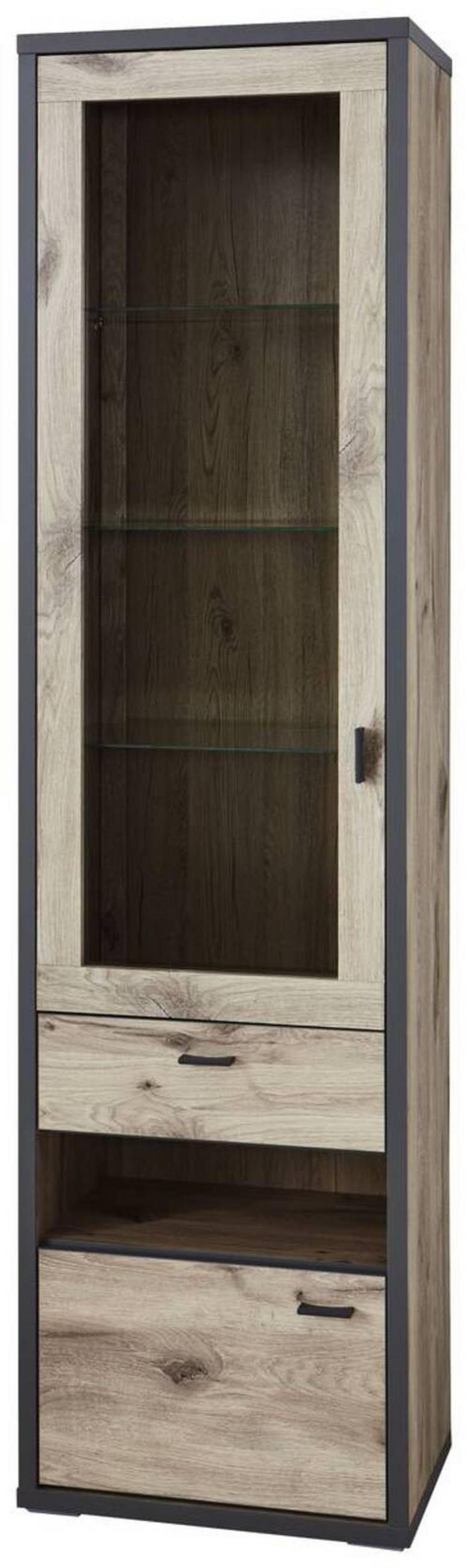VITRINE Eichefarben, Dunkelgrau  55,9/207,9/37,4 cm  - Dunkelgrau/Eichefarben, Modern, Glas/Holzwerkstoff (55,9/207,9/37,4cm) - Xora