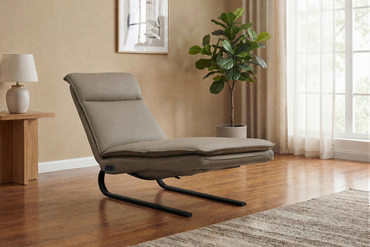 RELAXLIEGE Lederlook Kombination Echtleder/Lederlook Grau  - Schwarz/Grau, Design, Leder/Holz (69/108-86/130-174cm) - Lomoco