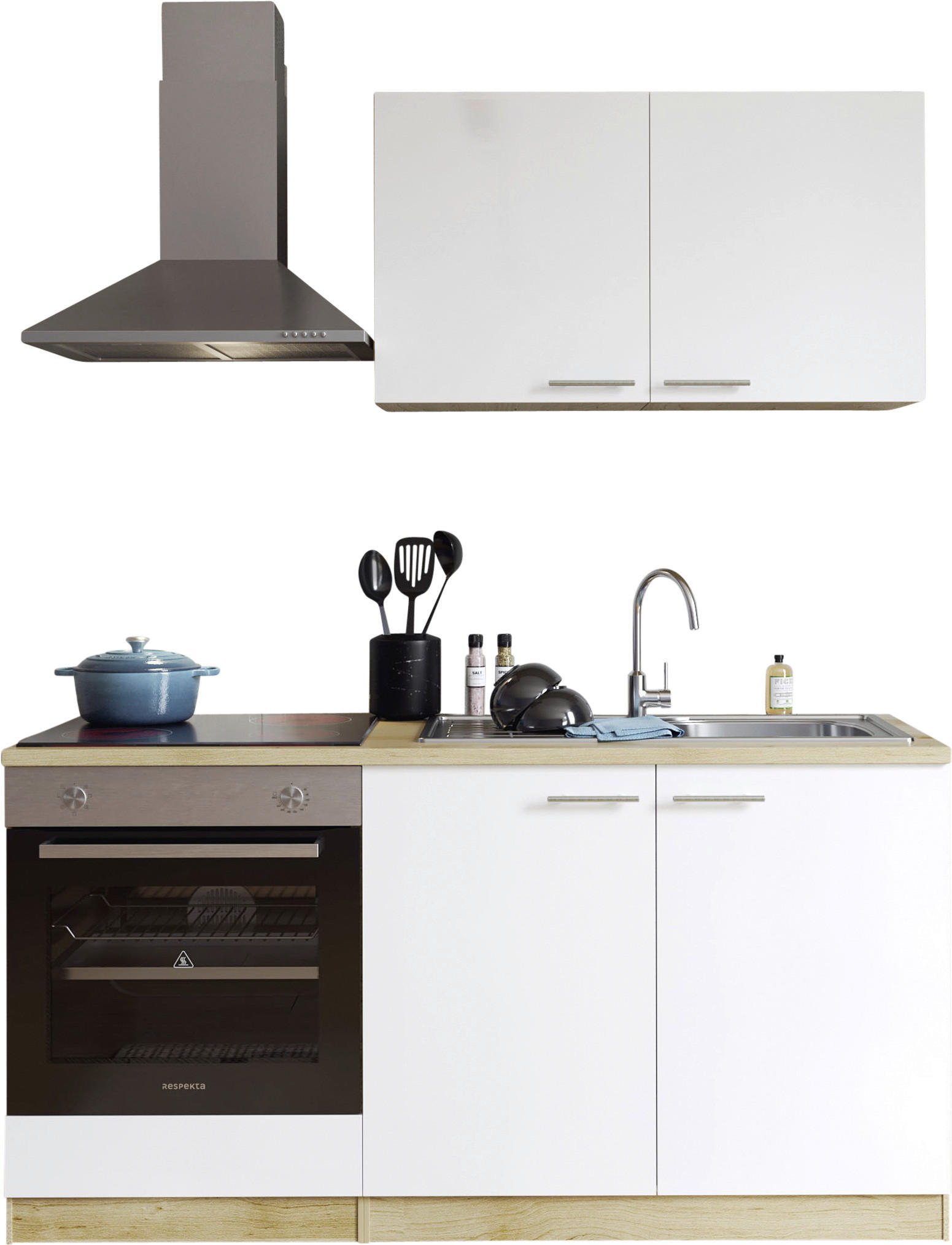 MINIKÜCHE 160 cm   in Weiß  - Eichefarben/Weiß, Design, Holzwerkstoff/Metall (160cm) - Respekta