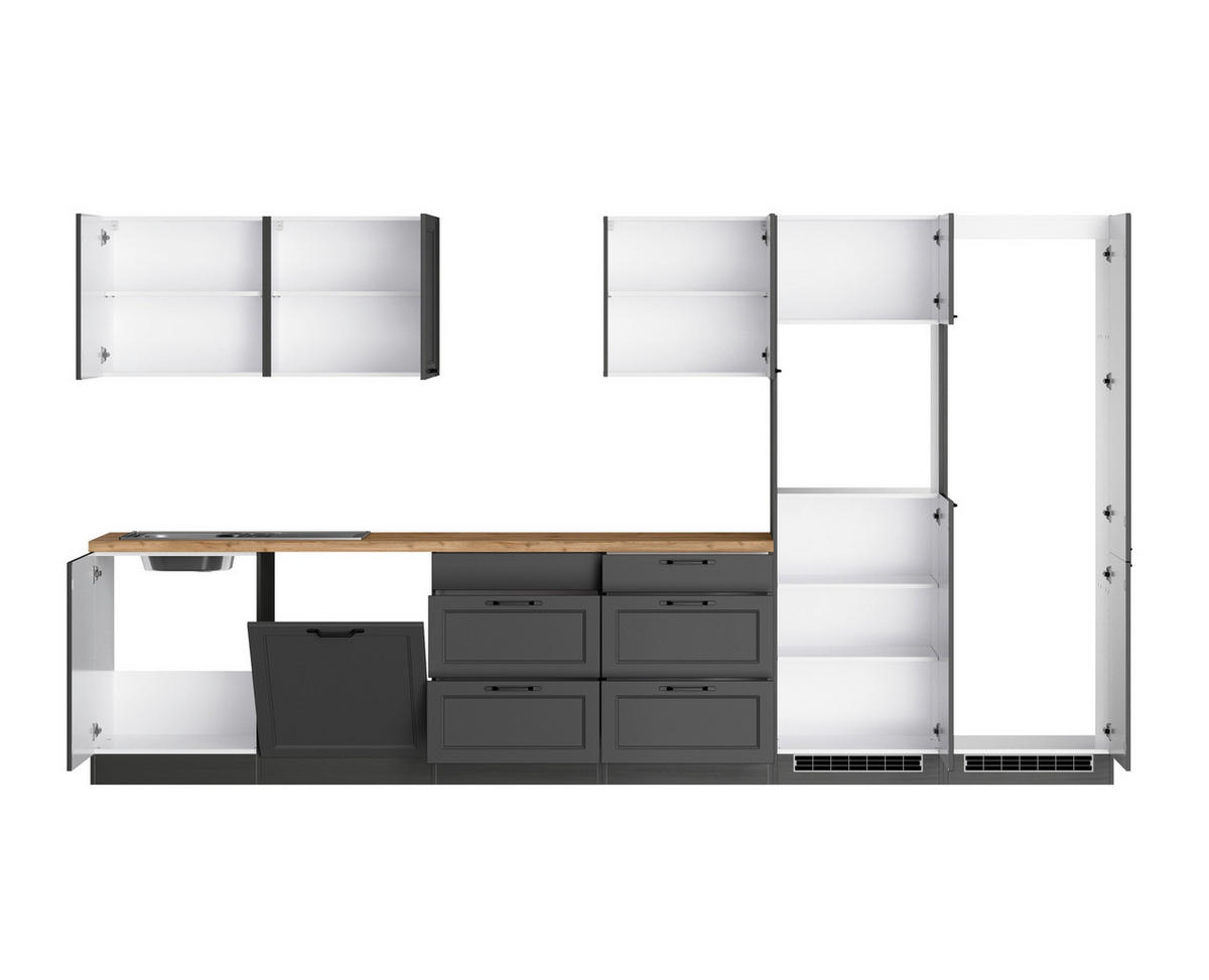 KÜCHENLEERBLOCK 360 cm   in Grau, Eiche Wotan  - Eiche Wotan/Schwarz, LIFESTYLE, Holzwerkstoff/Metall (360cm) - Held