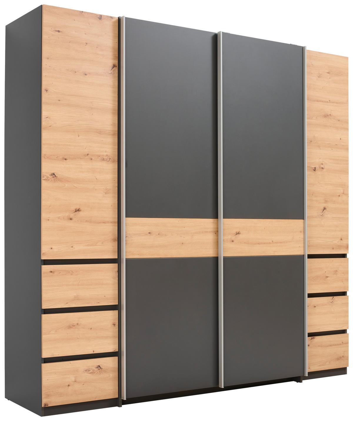 ŠATNÍ SKŘÍŇ, barvy grafitu, dub artisan, 215/211/60 cm - barvy stříbra/barvy grafitu, Konvenční, kompozitní dřevo/plast (215/211/60cm) - Carryhome