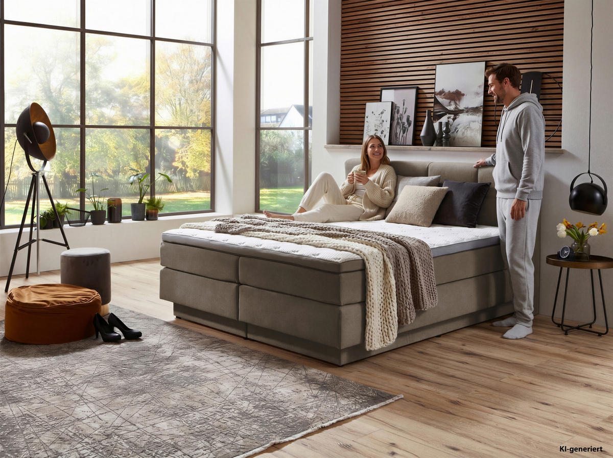 BOXSPRINGBETT 180/200 cm  Taupe  - Taupe/Schwarz, Konventionell, Kunststoff/Textil (180/200cm) - Carryhome