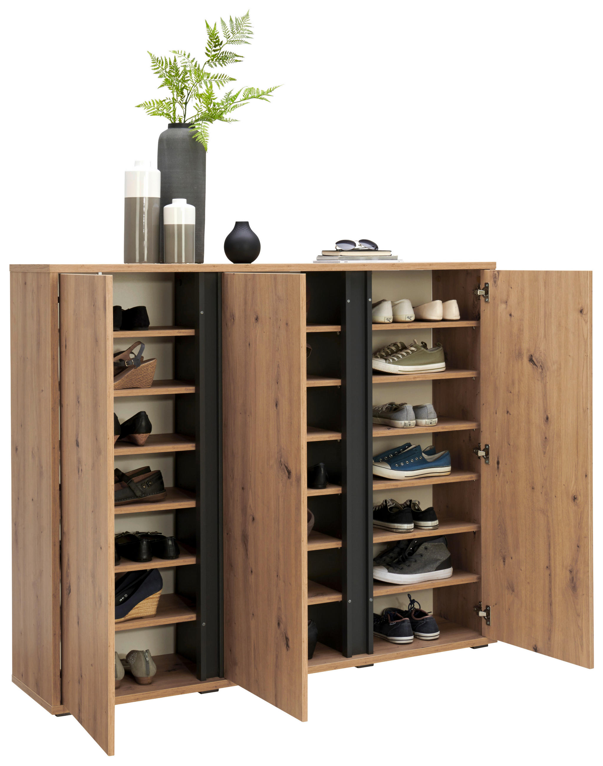 Thumbnail - Xora Schuhschrank, Eiche, Holzwerkstoff, 18 Fächer, 145x120x34 cm, Typenauswahl, Garderobe, Schuhaufbewahrung, Schuhschr...