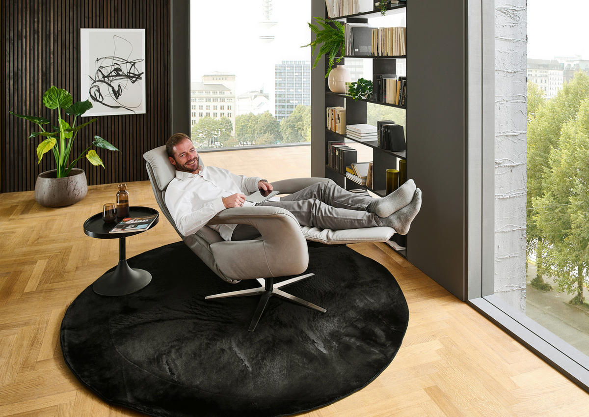 RELAX FOTEL - nemesacél/szürkésbézs, Design, bőr/fém (76/119/86cm) - Valdera