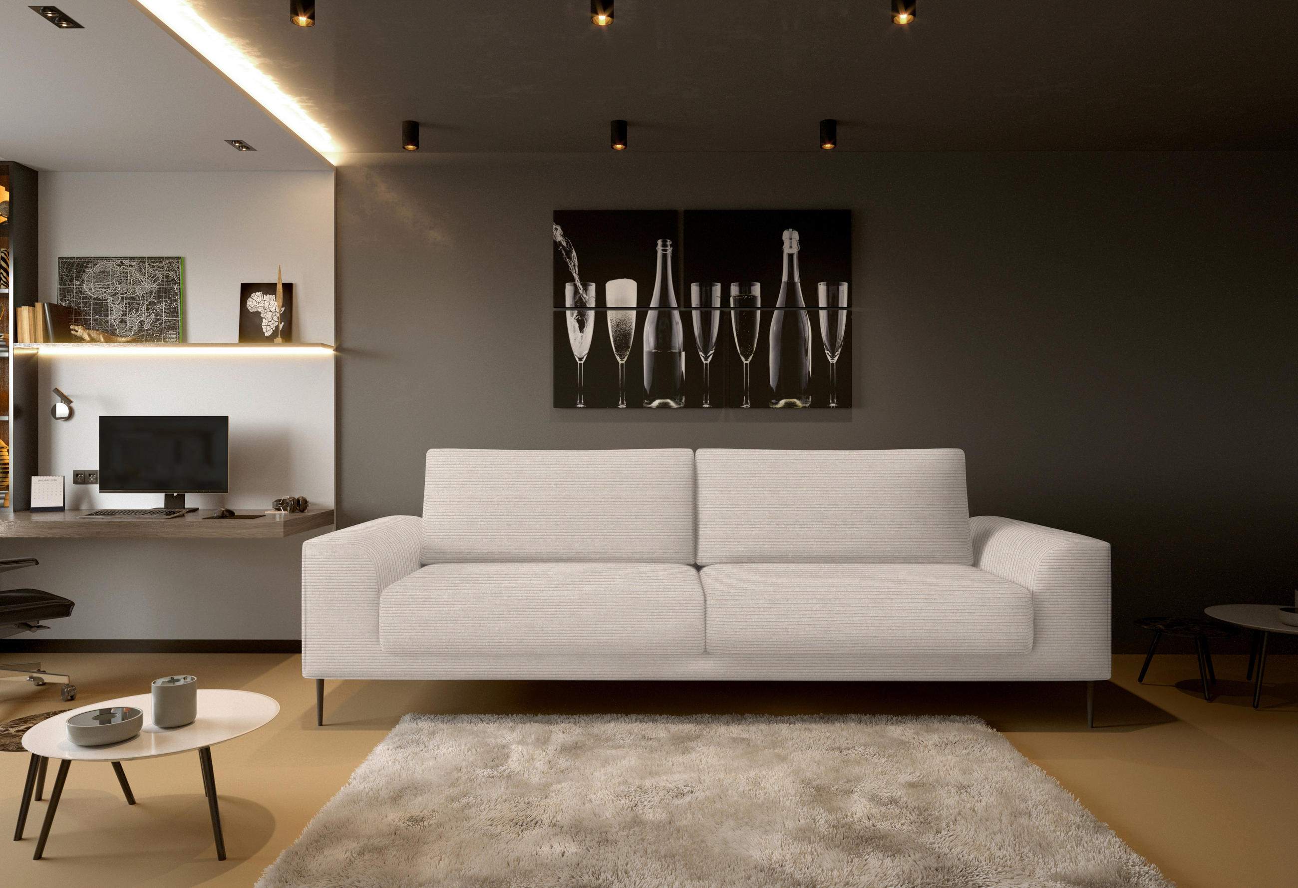 SCHLAFSOFA Cord Sandfarben  - Sandfarben/Schwarz, Design, Textil/Metall (250/89/105cm) - Livetastic