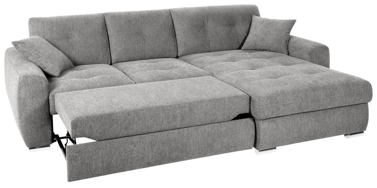 ECKSOFA in Mikrofaser Grau  - Chromfarben/Grau, Modern, Kunststoff/Textil (276/193cm) - Hom`in