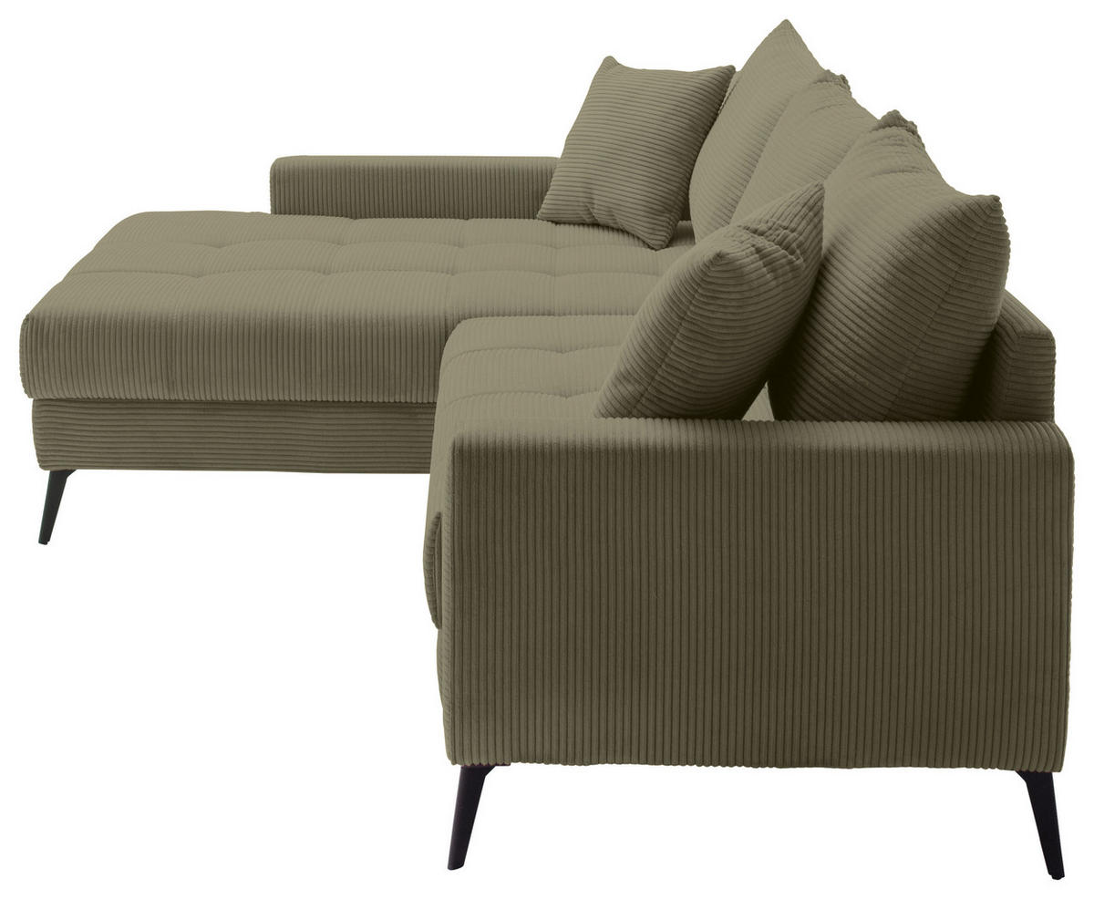 ECKSOFA Grün Cord  - Schwarz/Grün, KONVENTIONELL, Textil/Metall (173/280cm) - Hom`in