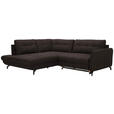 ECKSOFA in Flachgewebe, Leinenoptik Dunkelbraun  - Dunkelbraun/Schwarz, Design, Textil/Metall (208/247cm) - Xora