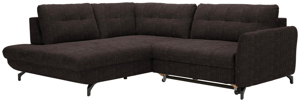 ECKSOFA in Flachgewebe, Leinenoptik Dunkelbraun  - Dunkelbraun/Schwarz, Design, Textil/Metall (208/247cm) - Xora