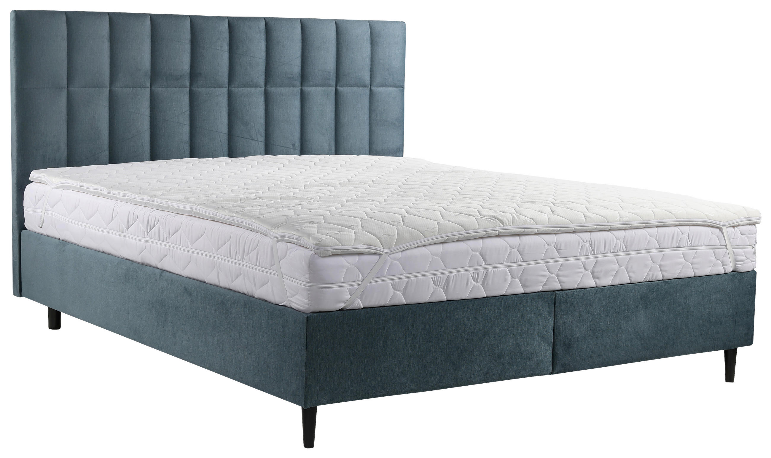 BOXBETT 180/200 cm,  in Blau, Matratze, Bettkasten, Topper, H2 = mittel  - Blau/Schwarz, KONVENTIONELL, Holz/Textil (180/200cm) - Boxxx