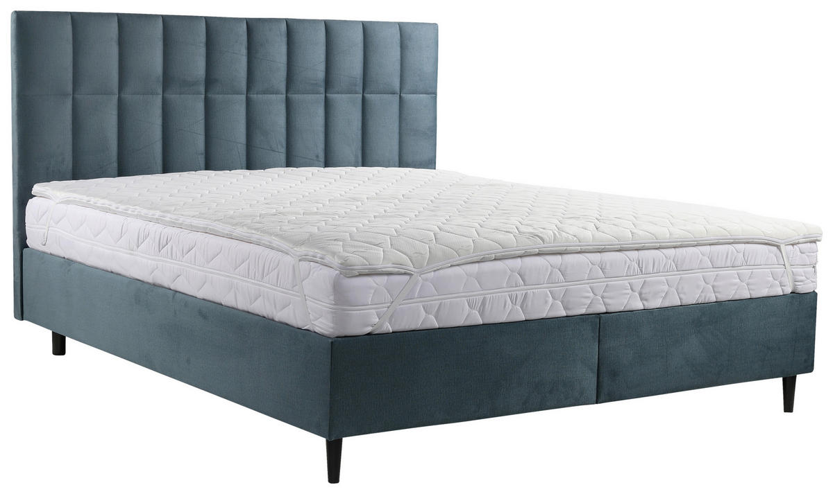 BOXBETT 180/200 cm,  in Blau, Matratze, Bettkasten, Topper, H2 = mittel  - Blau/Schwarz, KONVENTIONELL, Holz/Textil (180/200cm) - Boxxx