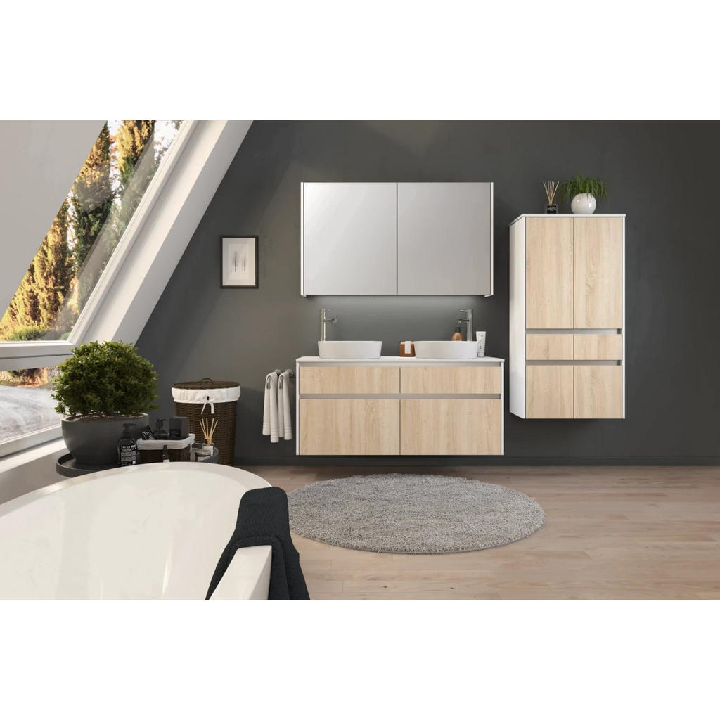 Badmöbel-Set 3-Tlg. Santiago B: ca. 202 cm Weiß/Eiche Dekor