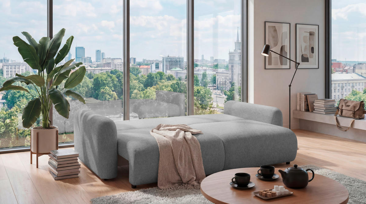 SCHLAFSOFA Webstoff Grau  - Schwarz/Grau, Modern, Kunststoff/Textil (240/89/122cm) - MID.YOU