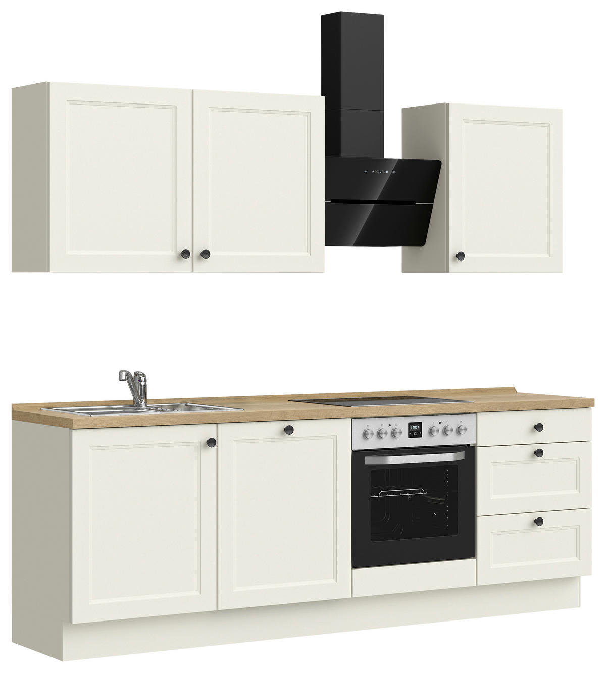 KÜCHENBLOCK 240 cm   in Weiß, Eichefarben  - Eichefarben/Schwarz, MODERN, Holzwerkstoff/Metall (240cm) - Nobilia