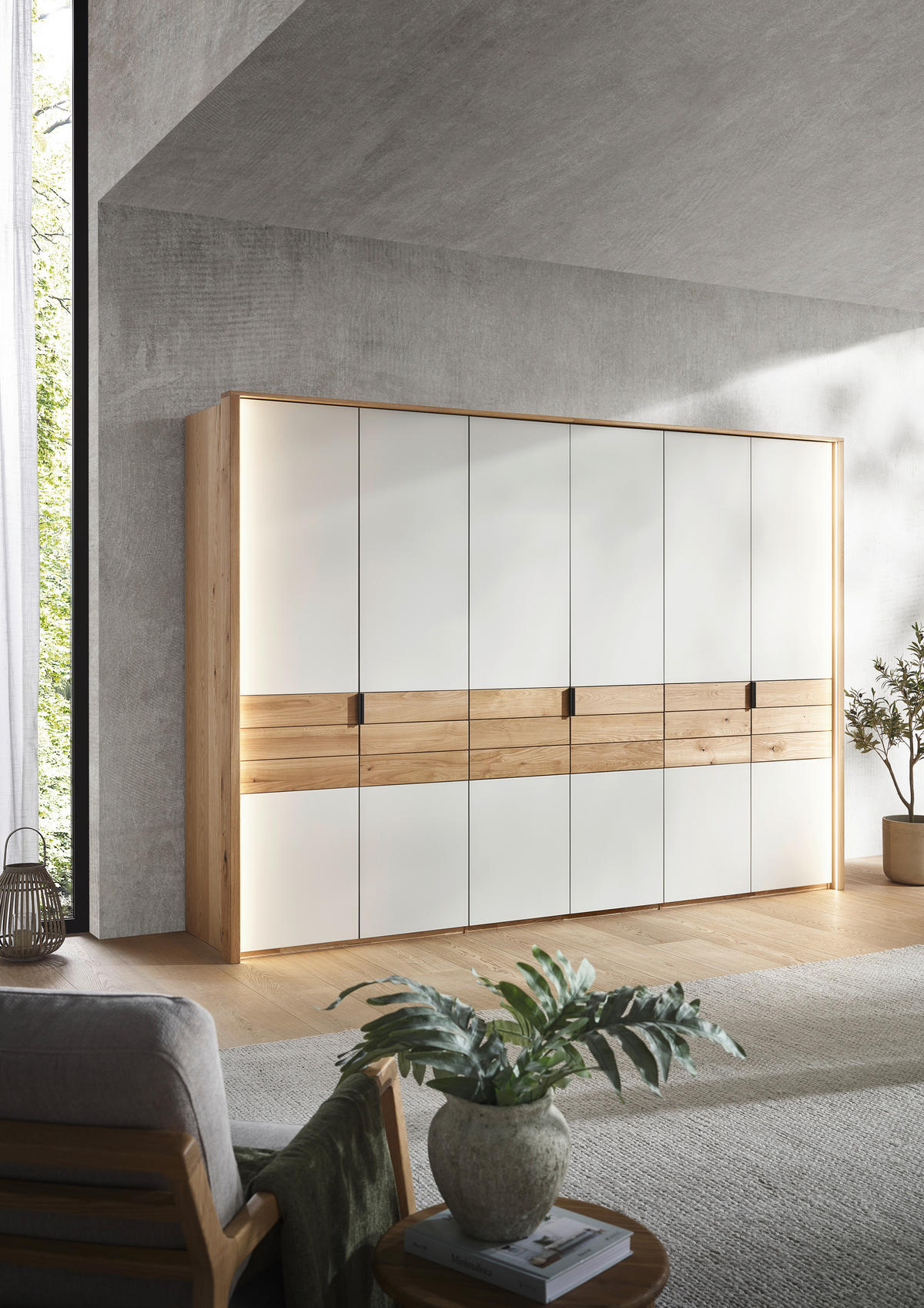 DREHTÜRENSCHRANK in Eichefarben, Kaschmir  - Kaschmir/Eichefarben, Natur, Glas/Holz (302/214/62cm) - Valnatura