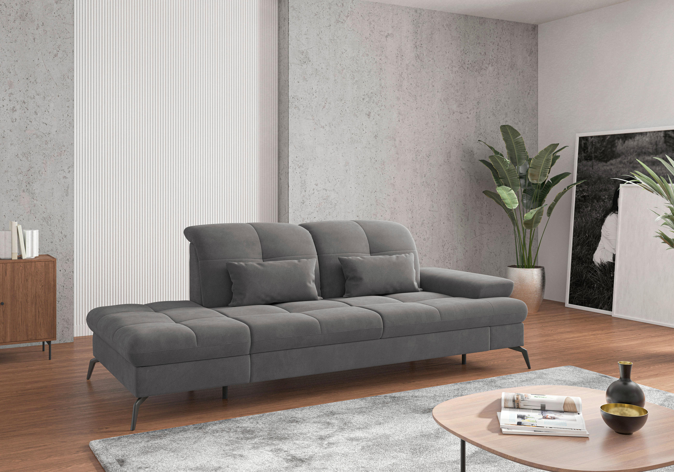 RÉCAMIERE Grau Flachgewebe  - Schwarz/Grau, KONVENTIONELL, Textil/Metall (231/90/122cm) - Sit & More
